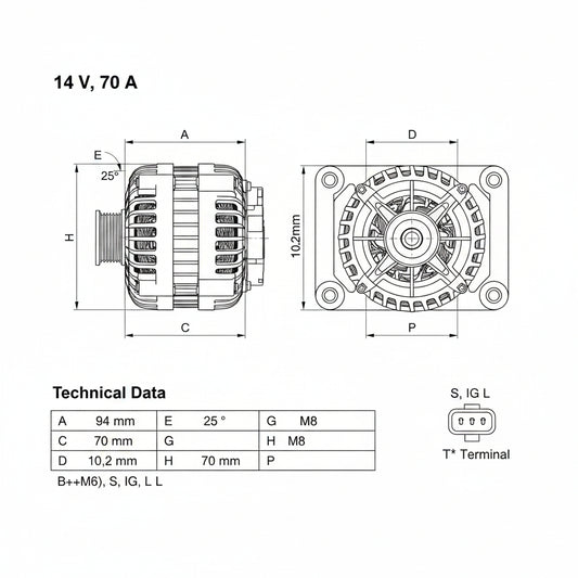 Land Cruiser Prado, Hilux Surf Alternator for Toyota Surf — Part #27060-67070 — fits Genuine Toyota, Denso, Bosch, AS-PL