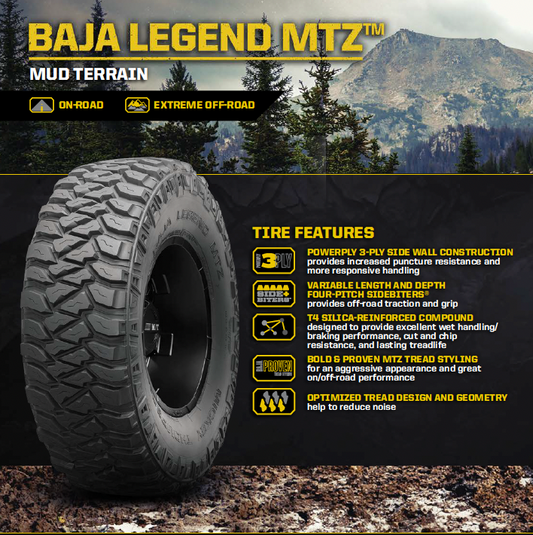Mickey Thompson Baja Legend MTZ Tires for 100 Series 60 Series — Part #247441 — fits 31X10.50R15LT 109Q, 33X10.50R15LT 114Q, 33X12.50R15LT 108Q, 35X12.50R15LT 113Q