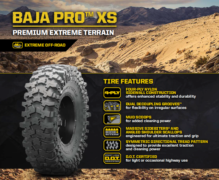 Mickey Thompson Baja Pro XS Mud and Rock Crawling Tires for 100 Series 70 Series — Part #250097 — fits 15/43-17LT C, 35X13.50-17LT C, 38X13.50-17LT D, 40X13.50-17LT C