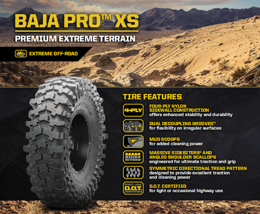Mickey Thompson Baja Pro XS Mud and Rock Crawling Tires for 100 Series 70 Series — Part #250097 — fits 15/43-17LT C, 35X13.50-17LT C, 38X13.50-17LT D, 40X13.50-17LT C